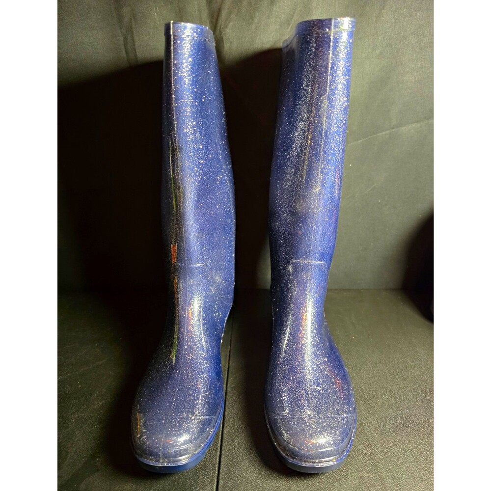 K. Rainfashion Unisex Kids Blue Glitter Rubber Pull-On Mid-Calf Rain Boots 9